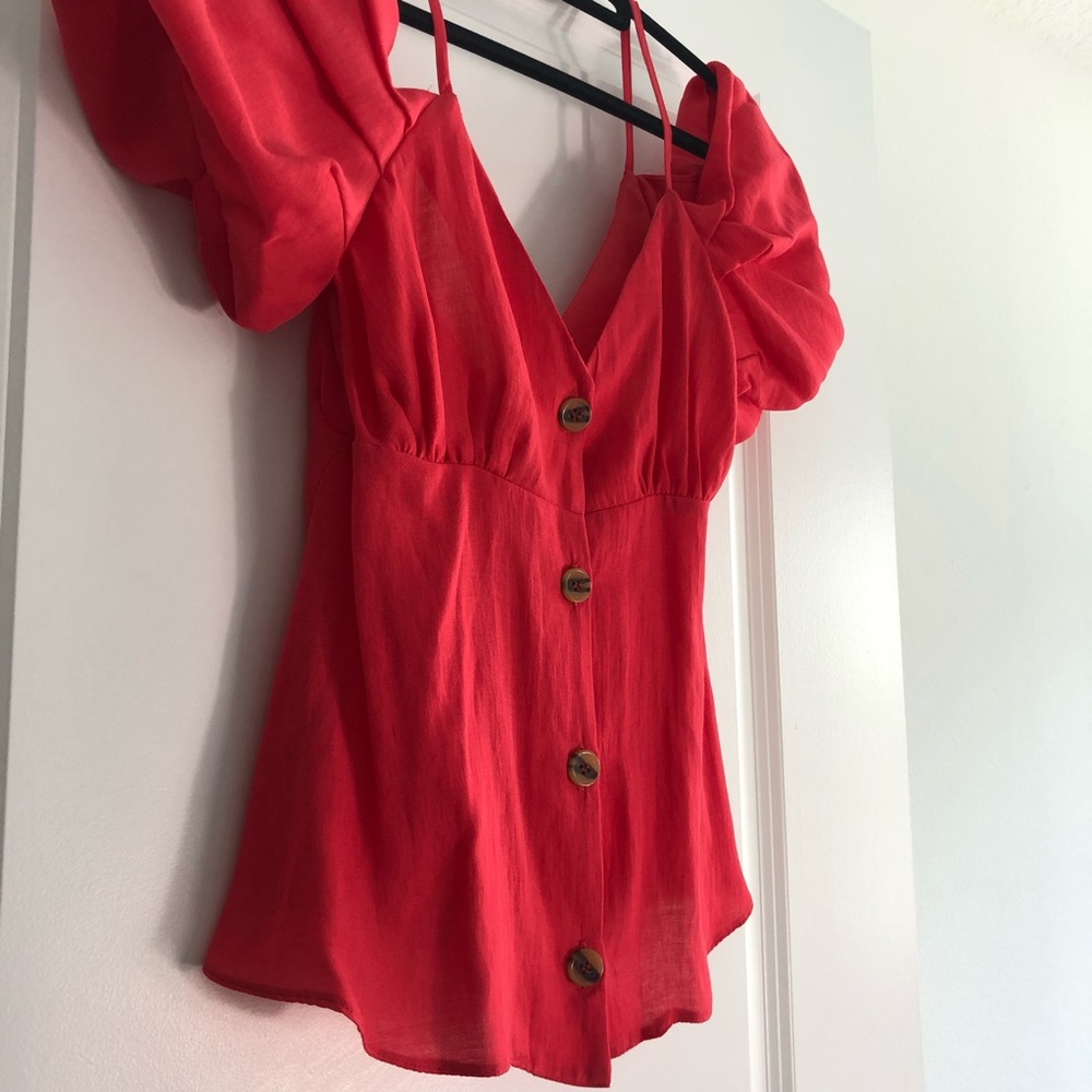 Topshop Cold Shoulder Top Coral Red Barbie Style - Picture 4 of 6